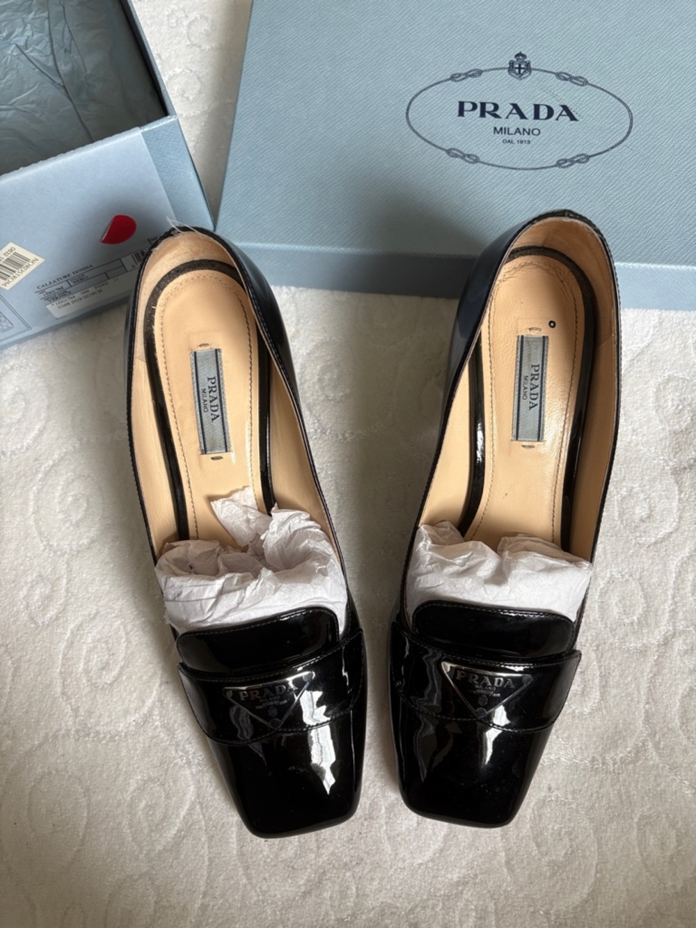 Prada Black Patent Leather Square-Toe Loafers